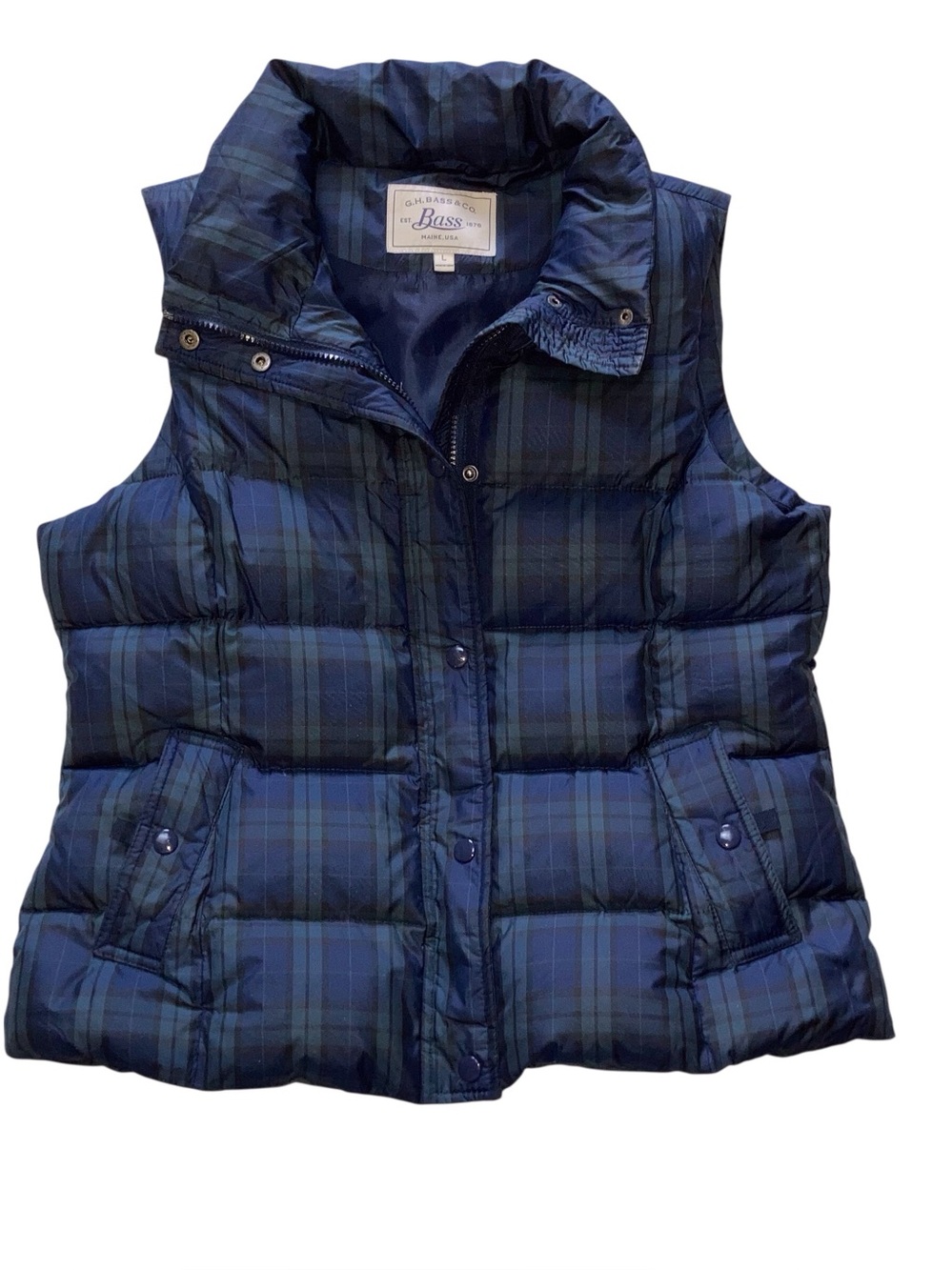 G.H. Bass & Co. Women's Navy Tartan Puffer Vest Size L